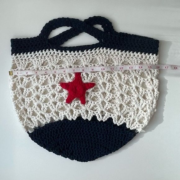 Handmade knit bag nautical bag with starfish crochet bag - Picture 4 of 5